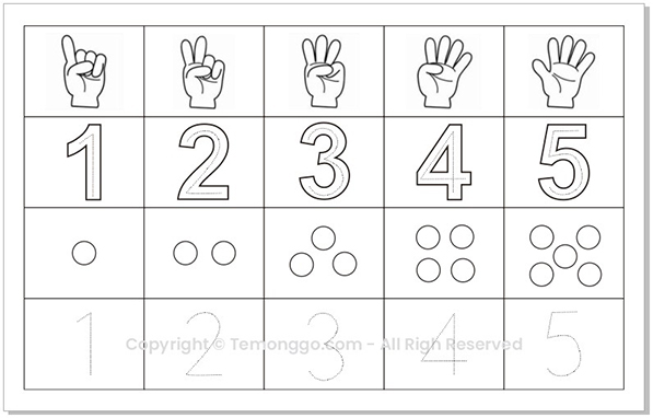 template belajar angka menulis angka 1-10