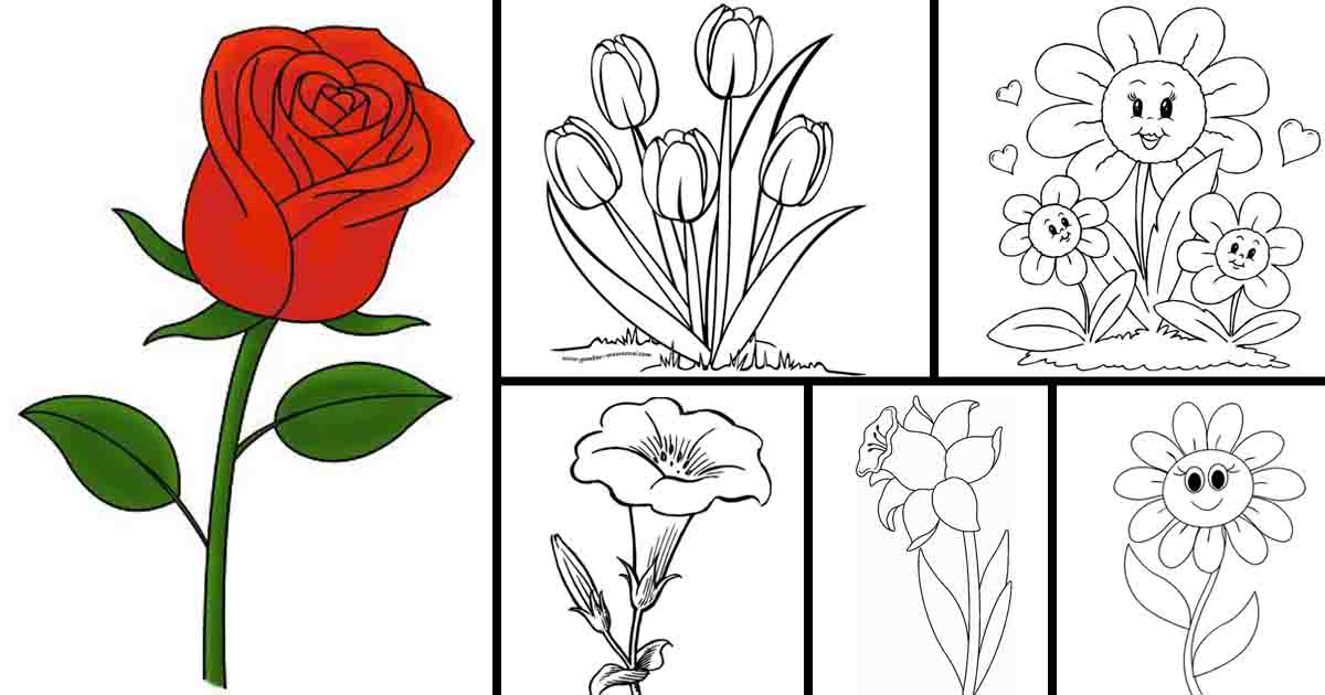 20 Sketsa Gambar Mewarnai Bunga untuk AnakAnak