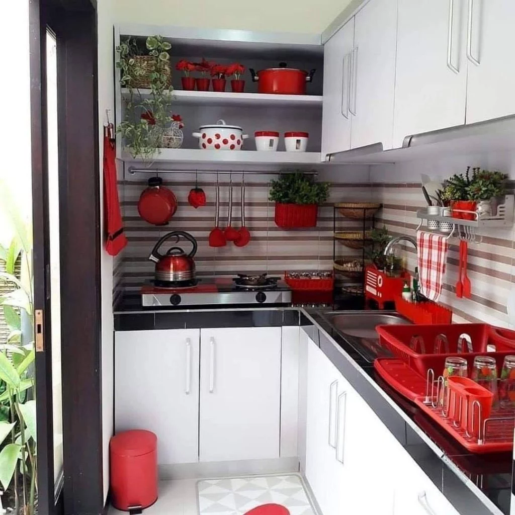 konsep dapur minimalis warna merah