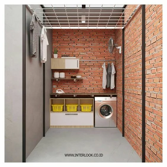 tempat cuci dan jemuran di satu ruang kecil