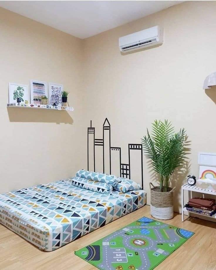 Desain kamar minimalis dengan dinding cream