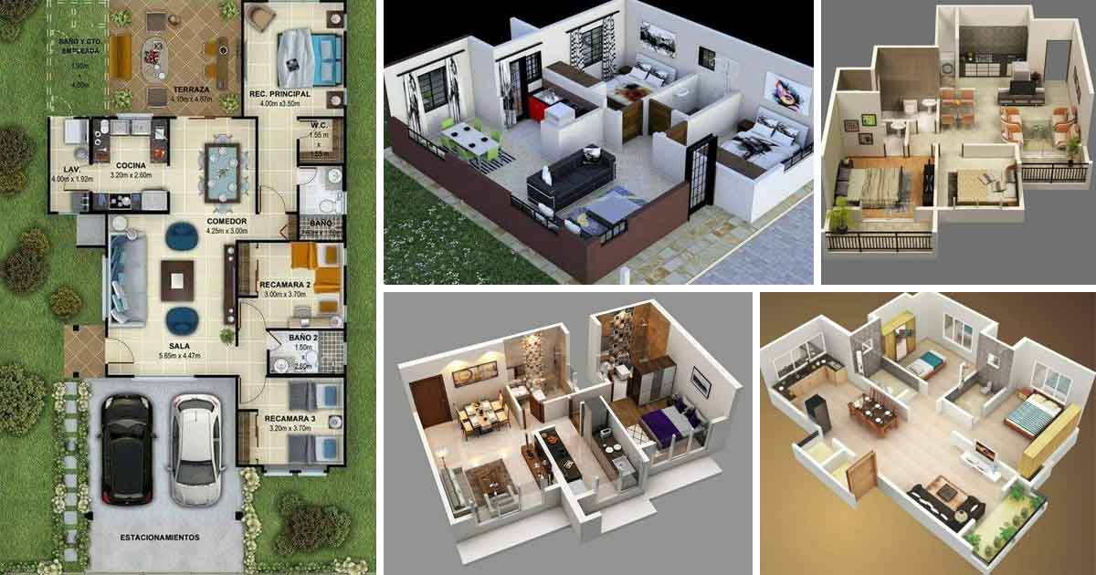 16 Gambar Denah Rumah 3D Minimalis 2 dan 3 Kamar