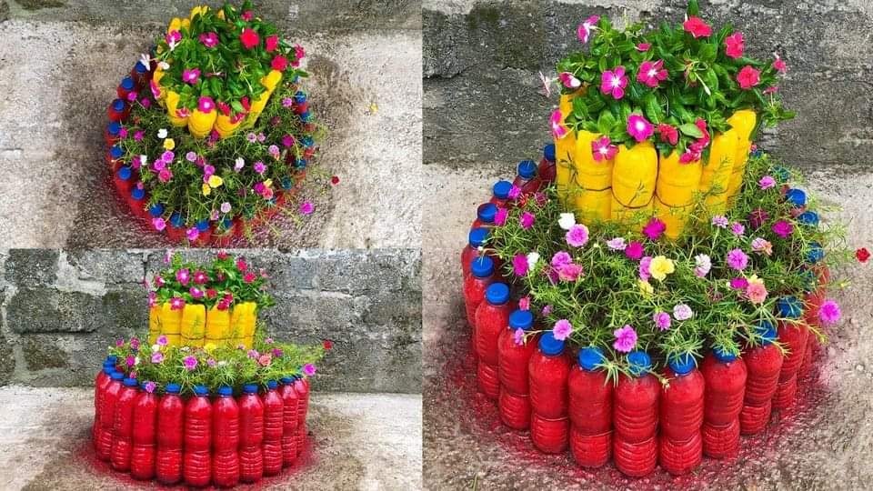 pot bunga dari botol bekas 6