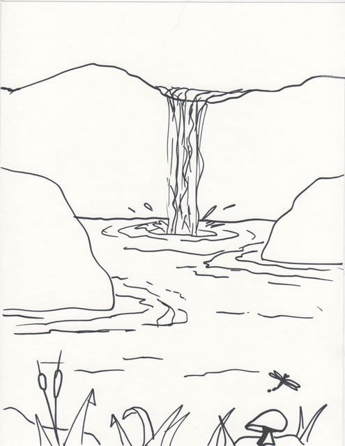 sketsa air terjun