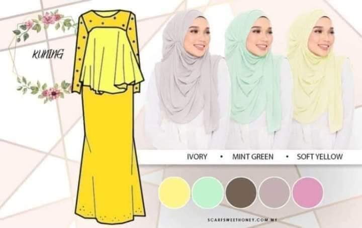 Gamis polos dengan perpaduan warna hijab berbeda y